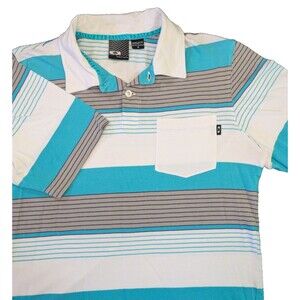 Oakley Men’s M Blue White Striped Polo Shirt Short Sleeve Golf Casual